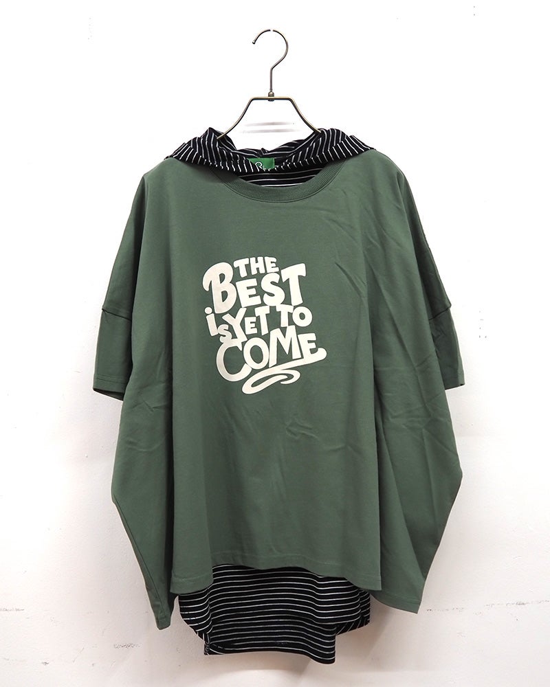 8Laboratory　エイトラボラトリー　天竺セットアップ　アンサンブル　2点セット　半袖ロゴTシャツ　ワイドシルエット　ドロップショルダー　ボーダー柄フードタンクトップ　レイヤードスタイル　綿100%　大人カジュアル