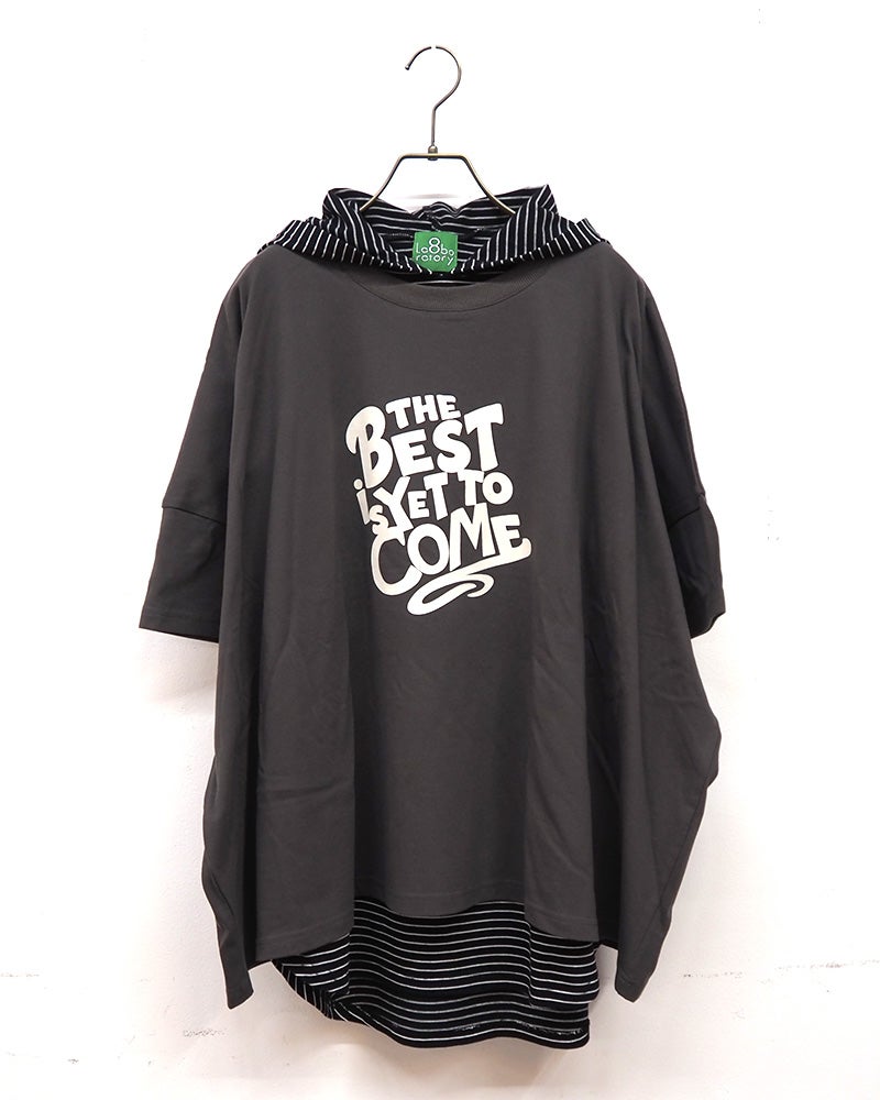 8Laboratory　エイトラボラトリー　天竺セットアップ　アンサンブル　2点セット　半袖ロゴTシャツ　ワイドシルエット　ドロップショルダー　ボーダー柄フードタンクトップ　レイヤードスタイル　綿100%　大人カジュアル