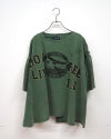 limiless　リミレス　天竺ケミカル加工切替プルオーバー　半袖Tシャツ　カレッジロゴ　ケミカルウォッシュ　リメイク風切り替え　シームデザイン　ヴィンテージ風　ワイドシルエット　ドロップショルダー　綿100%　大人カジュアル