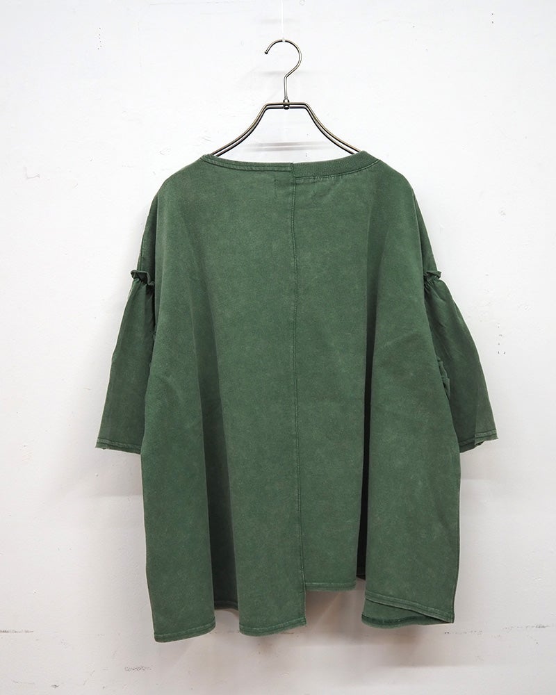 limiless　リミレス　天竺ケミカル加工切替プルオーバー　半袖Tシャツ　カレッジロゴ　ケミカルウォッシュ　リメイク風切り替え　シームデザイン　ヴィンテージ風　ワイドシルエット　ドロップショルダー　綿100%　大人カジュアル