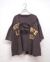 limiless　リミレス　天竺ケミカル加工切替プルオーバー　半袖Tシャツ　カレッジロゴ　ケミカルウォッシュ　リメイク風切り替え　シームデザイン　ヴィンテージ風　ワイドシルエット　ドロップショルダー　綿100%　大人カジュアル