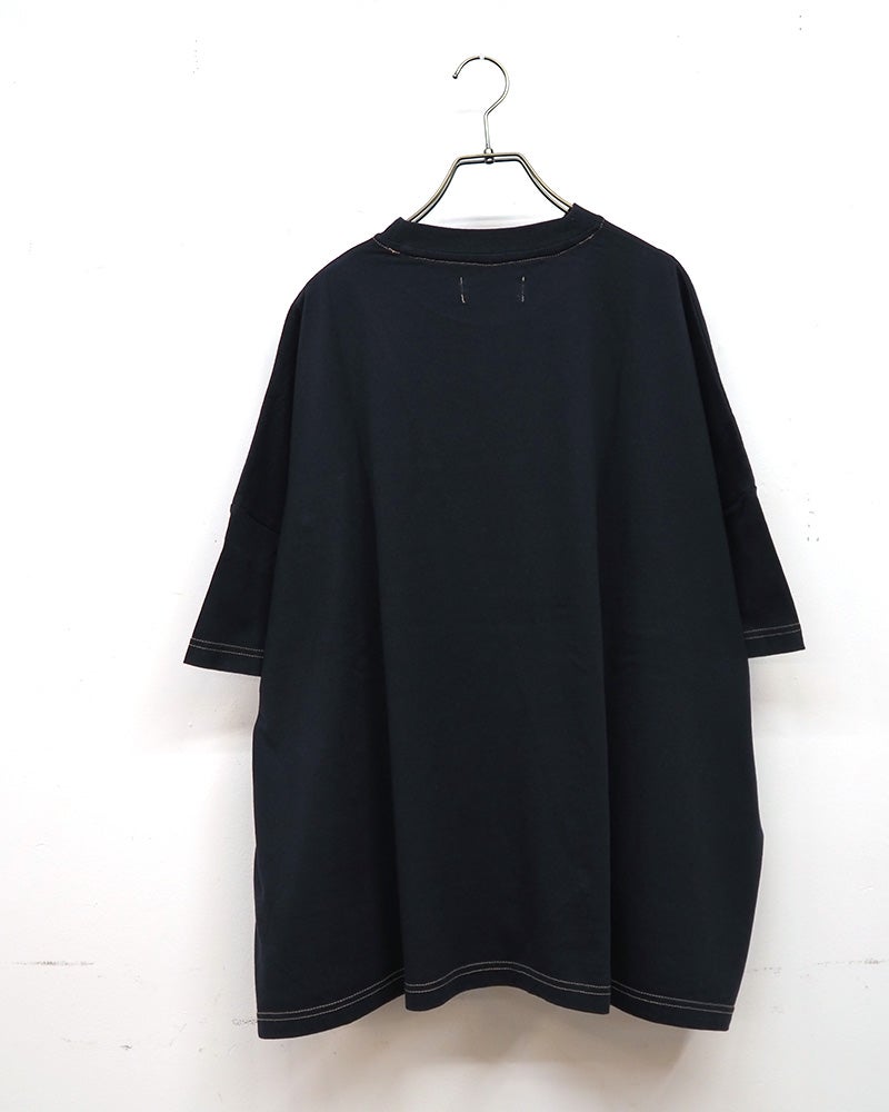 limiless　リミレス　デニムGジャン風切替T　半袖Tシャツ　デニムドッキング　リメイク風デザイン　カットオフ　胸ポケット　ワイドシルエット　ドロップショルダー　綿100%　大人カジュアル