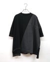 limiless　リミレス　デニムGジャン風切替T　半袖Tシャツ　デニムドッキング　リメイク風デザイン　カットオフ　胸ポケット　ワイドシルエット　ドロップショルダー　綿100%　大人カジュアル