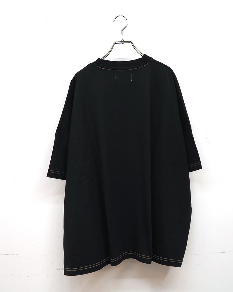 limiless　リミレス　デニムGジャン風切替T　半袖Tシャツ　デニムドッキング　リメイク風デザイン　カットオフ　胸ポケット　ワイドシルエット　ドロップショルダー　綿100%　大人カジュアル