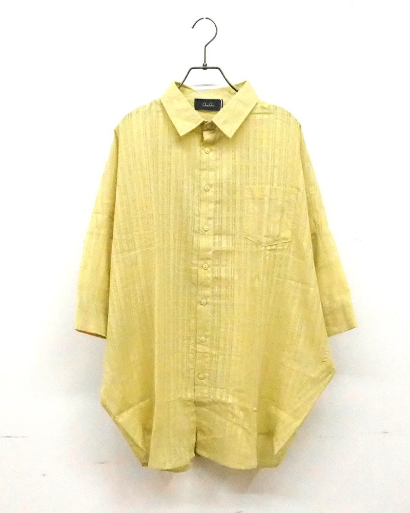 limiless　リミレス　シアーチェックプリント＆刺繍シャツ　半袖シャツ　シアー素材　チェック柄織り　バックプリント　フラワーモチーフ　ロゴ刺繍　ワイドシルエット　ドロップショルダー　大人カジュアル