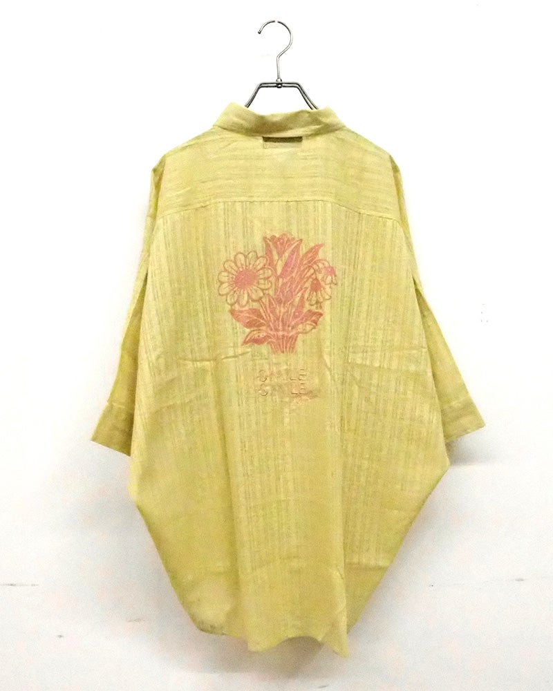 limiless　リミレス　シアーチェックプリント＆刺繍シャツ　半袖シャツ　シアー素材　チェック柄織り　バックプリント　フラワーモチーフ　ロゴ刺繍　ワイドシルエット　ドロップショルダー　大人カジュアル