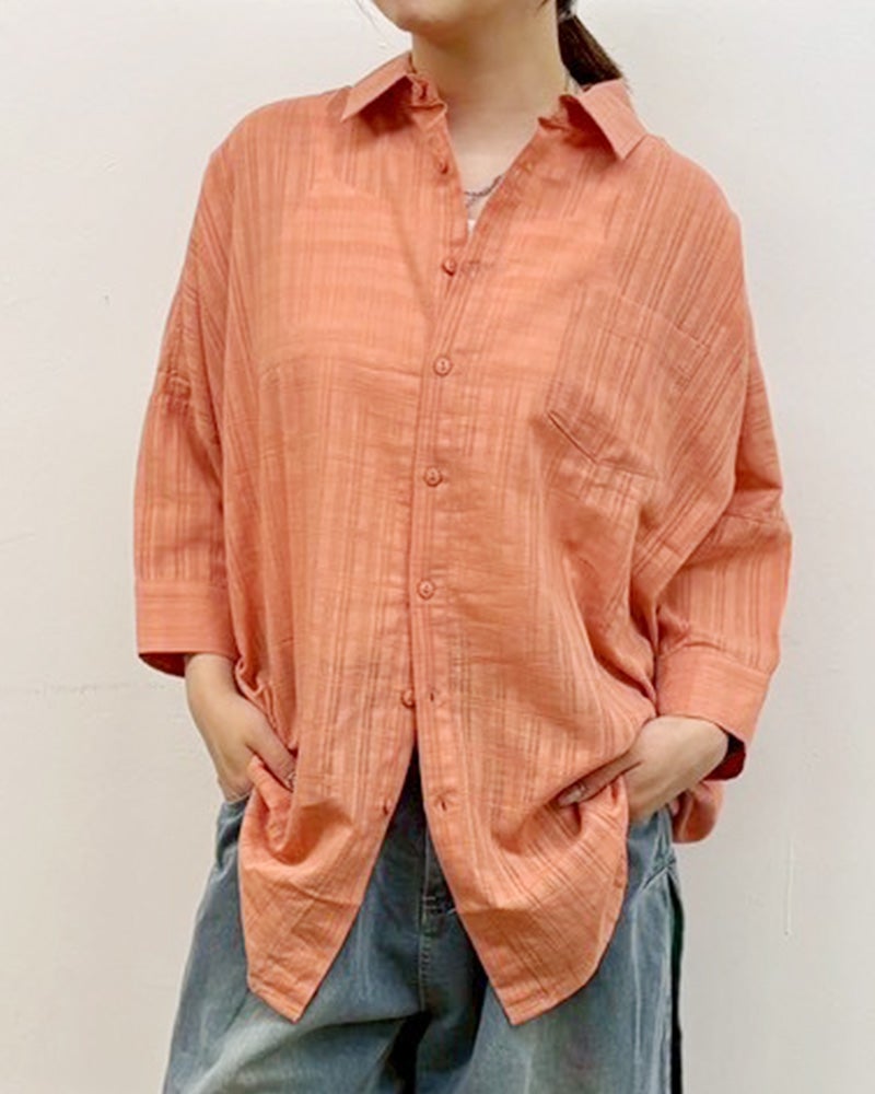 limiless　リミレス　シアーチェックプリント＆刺繍シャツ　半袖シャツ　シアー素材　チェック柄織り　バックプリント　フラワーモチーフ　ロゴ刺繍　ワイドシルエット　ドロップショルダー　大人カジュアル