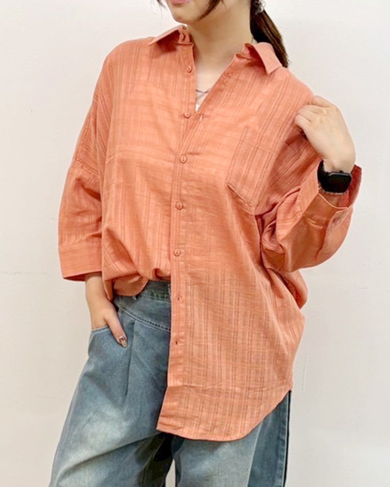 limiless　リミレス　シアーチェックプリント＆刺繍シャツ　半袖シャツ　シアー素材　チェック柄織り　バックプリント　フラワーモチーフ　ロゴ刺繍　ワイドシルエット　ドロップショルダー　大人カジュアル
