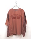 limiless　リミレス　ドライタッチ天竺ピグメント布帛切替BIG　T　半袖Tシャツ　カレッジロゴ刺繍　レース切り替え　チェック柄ドッキング　リメイク風デザイン　ピグメント加工　ヴィンテージ風　ビッグシルエット　ドロップショルダー　大人カジュアル