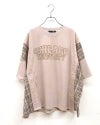 limiless　リミレス　ドライタッチ天竺ピグメント布帛切替BIG　T　半袖Tシャツ　カレッジロゴ刺繍　レース切り替え　チェック柄ドッキング　リメイク風デザイン　ピグメント加工　ヴィンテージ風　ビッグシルエット　ドロップショルダー　大人カジュアル