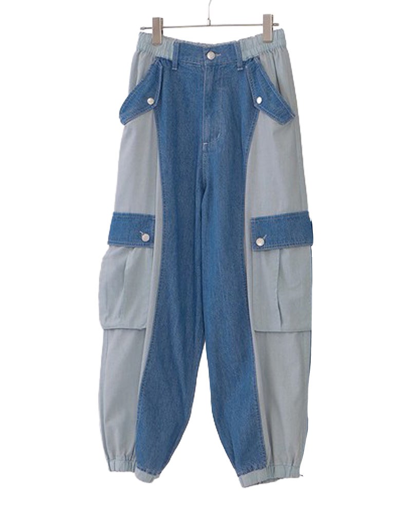mililopiulu（ミリロピュール）の麻混コンビデニムパンツ、異素材切替デザインが魅力の軽やかなワイドデニムパンツ