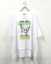imiless リミレス バタフライT 半袖Tシャツ オーバーサイズビッグシルエット フロントバタフライグラフィックプリント ネオンカラー立体ロゴ 英字メッセージ ドロップショルダー サイドスリット 前後差ヘム フリーサイズ ストリートカジュアル アメカジテイストコーデ