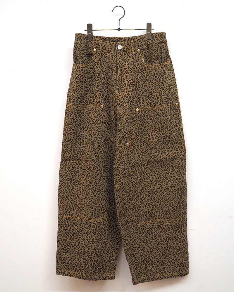 VISION STREET WEAR ヴィジョンストリートウェア リジットデニムダブルニーパンツ ワークペインターパンツ 未洗いノンウォッシュ ハリ感デニム生地 柔らか総柄生地 レオパード柄迷彩柄ツリー柄 配色ステッチデザイン バックポケットVステッチ ストレートワイドシルエット ユニセックス