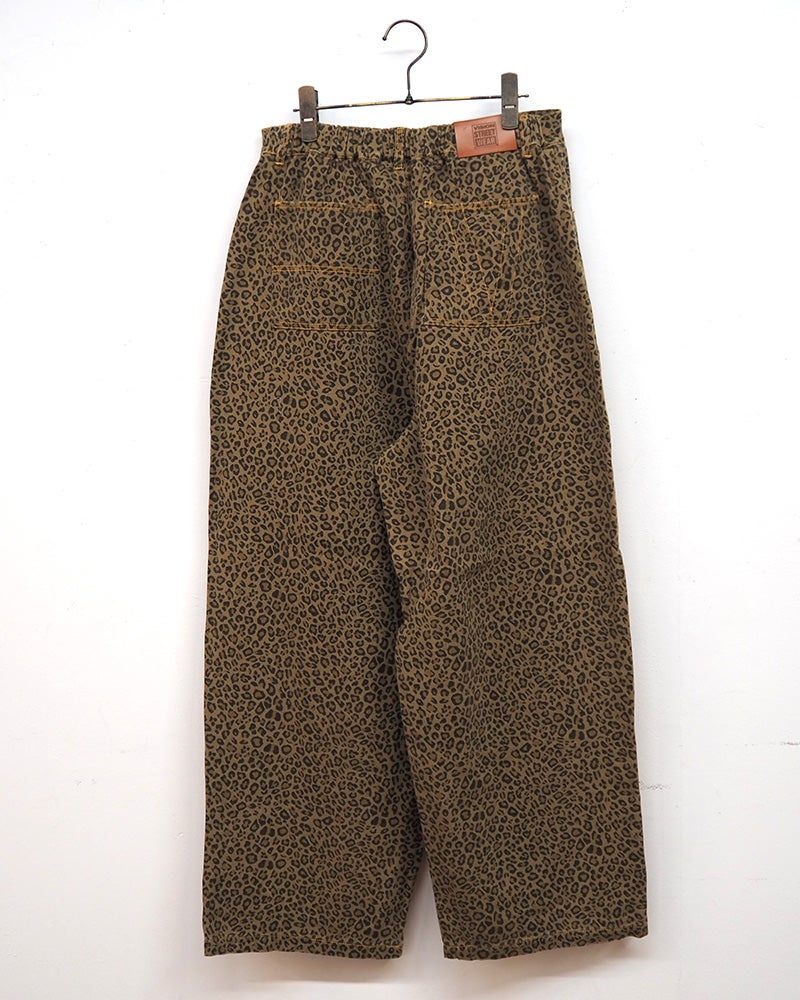 VISION STREET WEAR ヴィジョンストリートウェア リジットデニムダブルニーパンツ ワークペインターパンツ 未洗いノンウォッシュ ハリ感デニム生地 柔らか総柄生地 レオパード柄迷彩柄ツリー柄 配色ステッチデザイン バックポケットVステッチ ストレートワイドシルエット ユニセックス