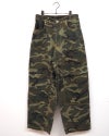 VISION STREET WEAR ヴィジョンストリートウェア リジットデニムダブルニーパンツ ワークペインターパンツ 未洗いノンウォッシュ ハリ感デニム生地 柔らか総柄生地 レオパード柄迷彩柄ツリー柄 配色ステッチデザイン バックポケットVステッチ ストレートワイドシルエット ユニセックス