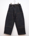 VISION STREET WEAR ヴィジョンストリートウェア リジットデニムダブルニーパンツ ワークペインターパンツ 未洗いノンウォッシュ ハリ感デニム生地 柔らか総柄生地 レオパード柄迷彩柄ツリー柄 配色ステッチデザイン バックポケットVステッチ ストレートワイドシルエット ユニセックス