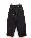 VISION STREET WEAR ヴィジョンストリートウェア リジットデニムダブルニーパンツ ワークペインターパンツ 未洗いノンウォッシュ ハリ感デニム生地 柔らか総柄生地 レオパード柄迷彩柄ツリー柄 配色ステッチデザイン バックポケットVステッチ ストレートワイドシルエット ユニセックス