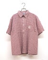VISION STREET WEAR ヴィジョンストリートウェア シアサッカーチェックシャツ 半袖シャツ 胸ポケットワンポイントロゴ刺繍 バックヨークピスネームデザイン 凹凸感シアサッカー生地 薄手さらっと素材 短め身丈トレンドシルエット ユニセックス仕様 ストリートカジュアル アメカジスケータースタイル夏コーデ