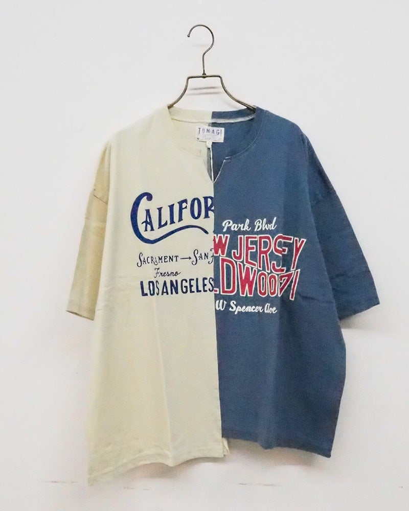 LIME.INC 天竺リメイク風プリントT 天竺 CALIFORNIA ロゴ プリント リメイク風 プリント Tシャツ