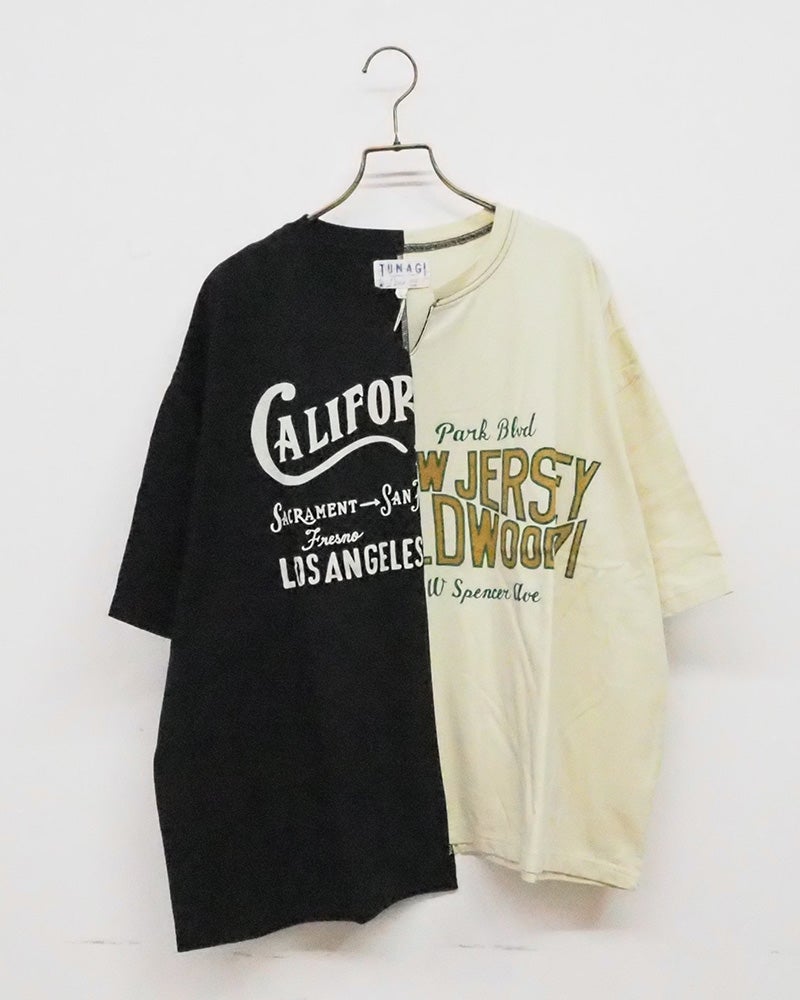 LIME.INC 天竺リメイク風プリントT 天竺 CALIFORNIA ロゴ プリント リメイク風 プリント Tシャツ