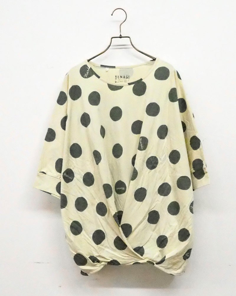 LIME.INC 天竺中水玉柄カシュクール ドルマン カシュクール トップス Tシャツ