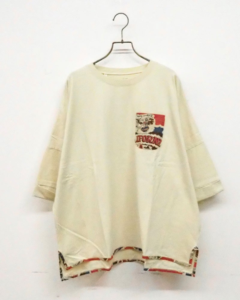 LIME.INC 天竺柄布帛ポケットスカーフT 天竺×柄布帛 スカーフ柄ポケット 半袖 Tシャツ