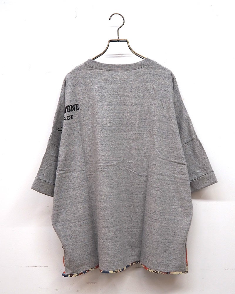LIME.INC 天竺柄布帛ポケットスカーフT 天竺×柄布帛 スカーフ柄ポケット 半袖 Tシャツ