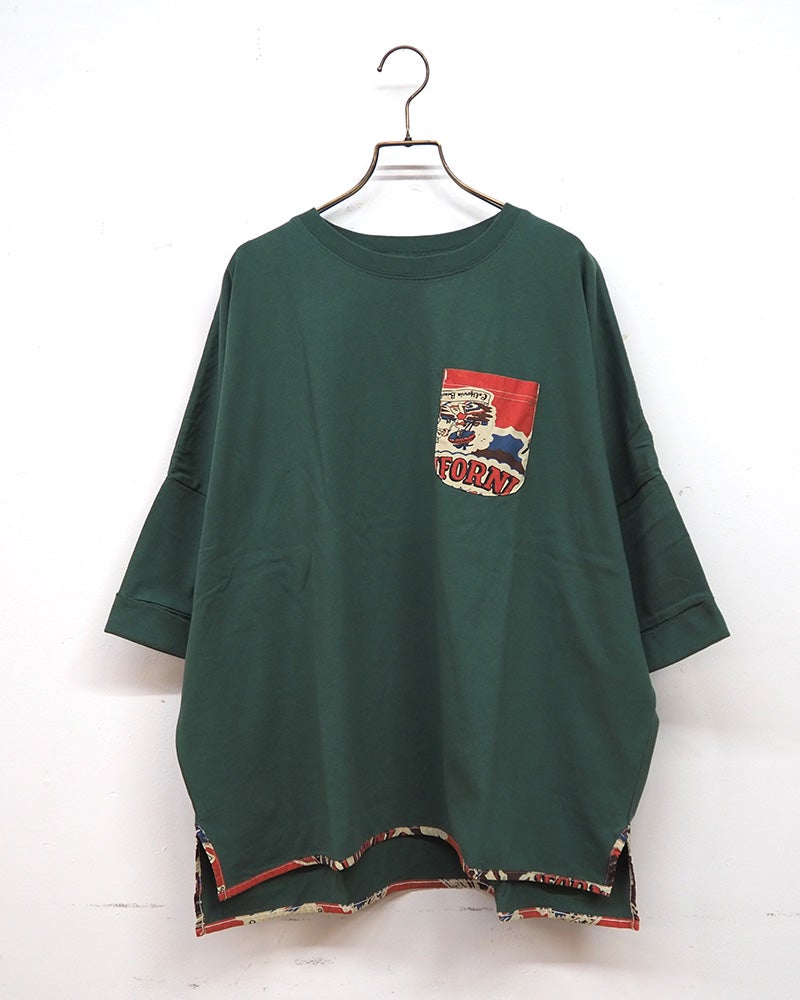 LIME.INC 天竺柄布帛ポケットスカーフT 天竺×柄布帛 スカーフ柄ポケット 半袖 Tシャツ