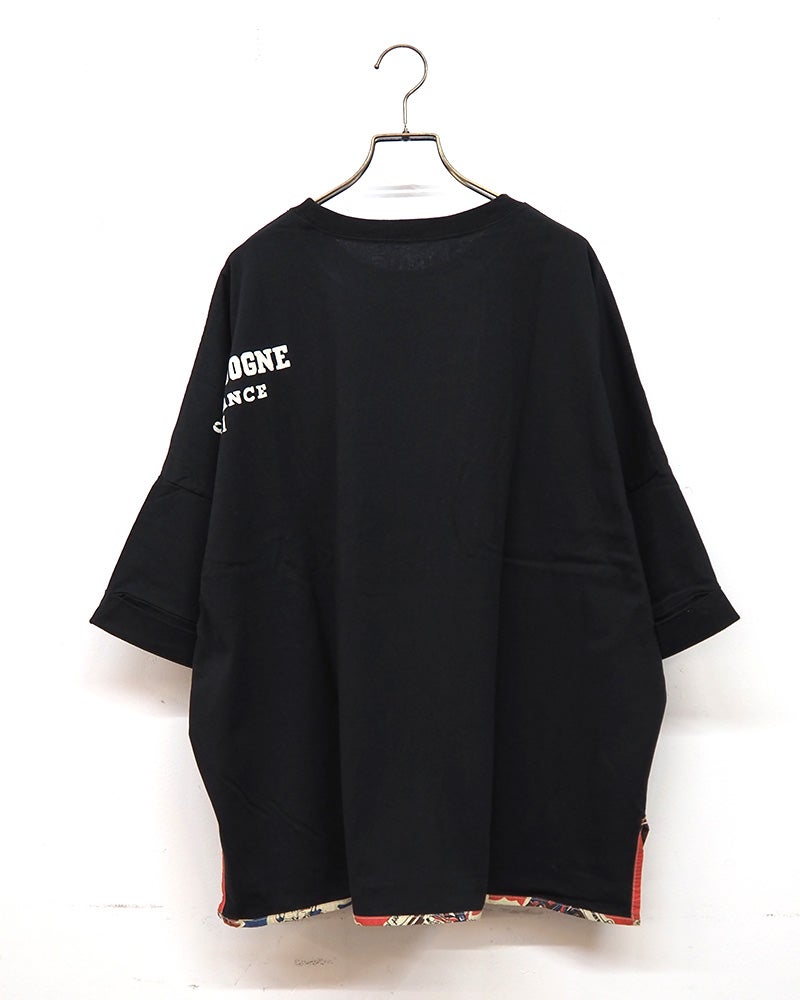 LIME.INC 天竺柄布帛ポケットスカーフT 天竺×柄布帛 スカーフ柄ポケット 半袖 Tシャツ