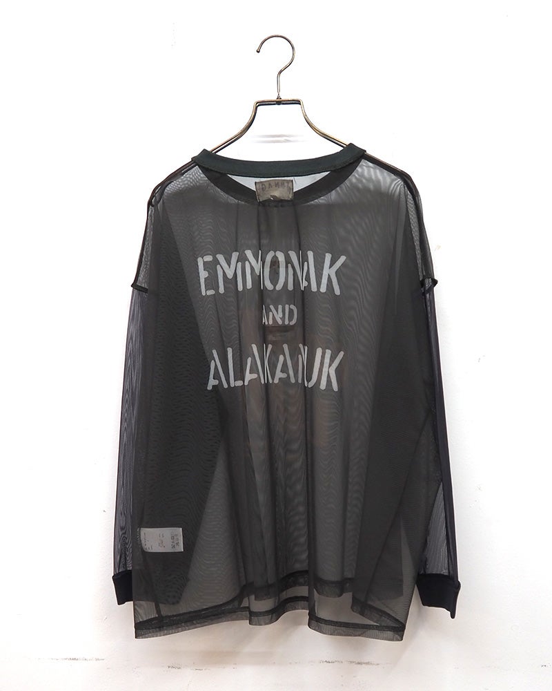 LIME.INC チュール無地カレッジロンT チュール 袖配色 前後カレッジ GREAT LAND ロゴ プリント シアー トップス