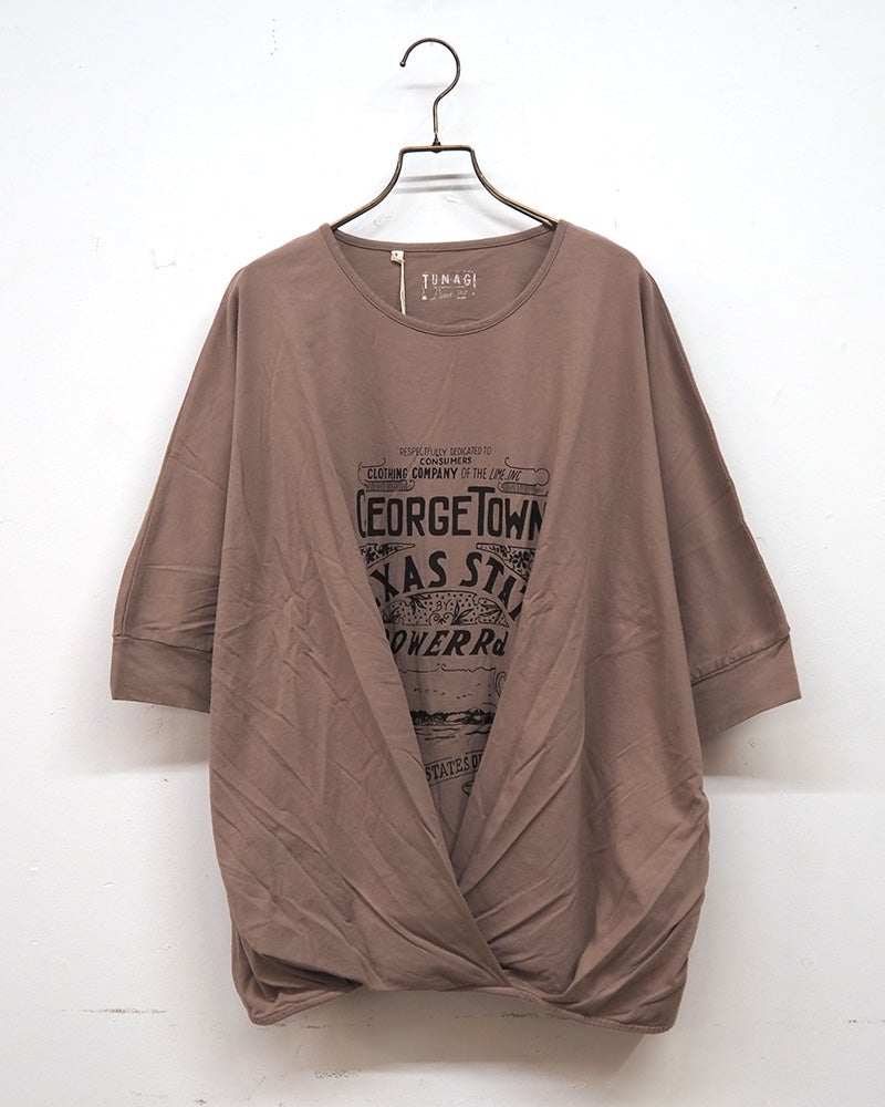 LIME.INC 無地天竺カシュクール前身プリント 無地天竺 GEORGE TOWN ロゴ カシュクール ドルマン Tシャツ