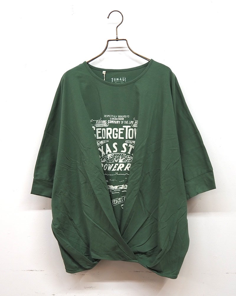 LIME.INC 無地天竺カシュクール前身プリント 無地天竺 GEORGE TOWN ロゴ カシュクール ドルマン Tシャツ