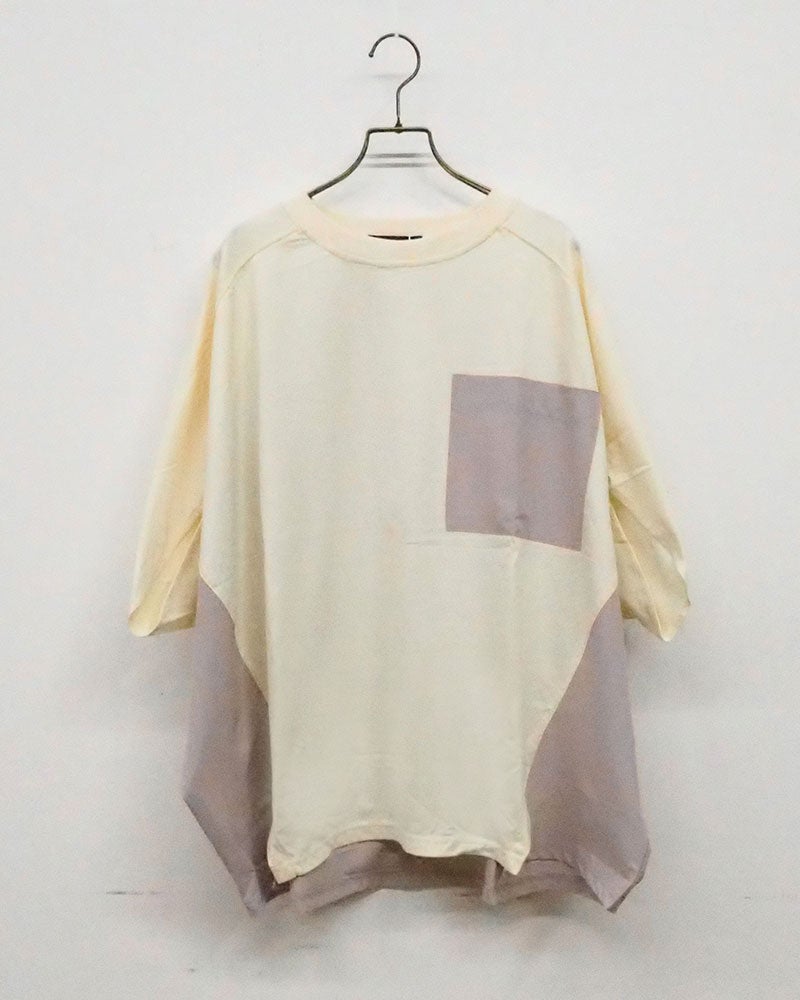 limiless リミレス メッシュポケットプルオーバー 半袖カットソーTシャツ フロント胸メッシュポケット サイド裾異素材メッシュ生地配色切り替えデザイン ヘム仕様