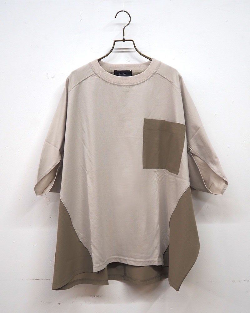 limiless リミレス メッシュポケットプルオーバー 半袖カットソーTシャツ フロント胸メッシュポケット サイド裾異素材メッシュ生地配色切り替えデザイン ヘム仕様