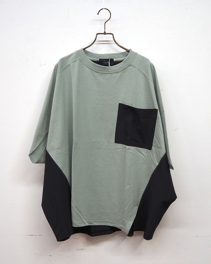 limiless リミレス メッシュポケットプルオーバー 半袖カットソーTシャツ フロント胸メッシュポケット サイド裾異素材メッシュ生地配色切り替えデザイン ヘム仕様