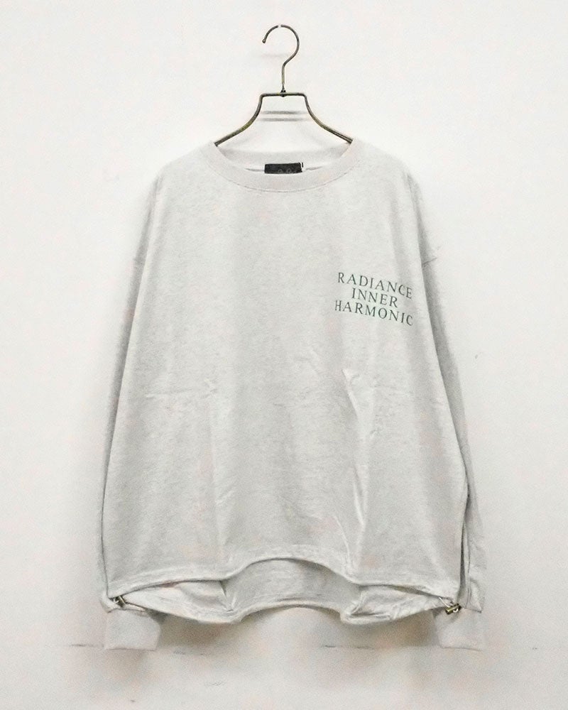 limiless リミレス スポーティプリントロンT 長袖Tシャツカットソー 左胸シンプルワンポイント英字プリント バックメッセージロゴプリントデザイン 裾ドローコードドロスト仕様 袖口リブ 前後差ラウンドヘム