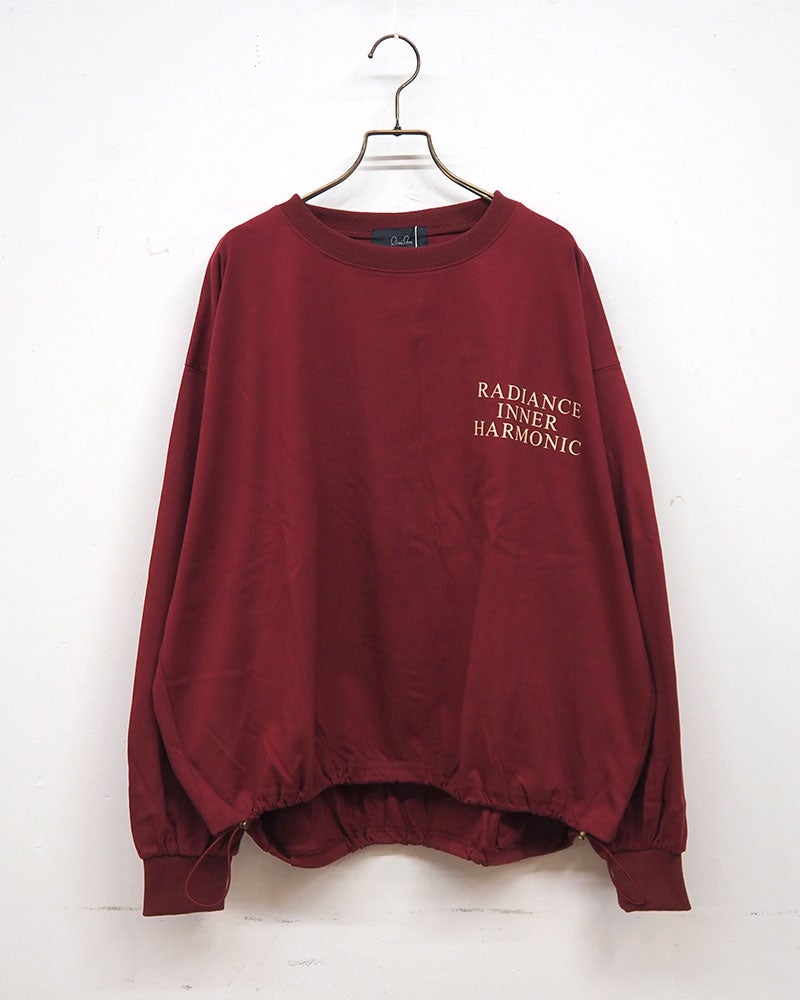 limiless リミレス スポーティプリントロンT 長袖Tシャツカットソー 左胸シンプルワンポイント英字プリント バックメッセージロゴプリントデザイン 裾ドローコードドロスト仕様 袖口リブ 前後差ラウンドヘム