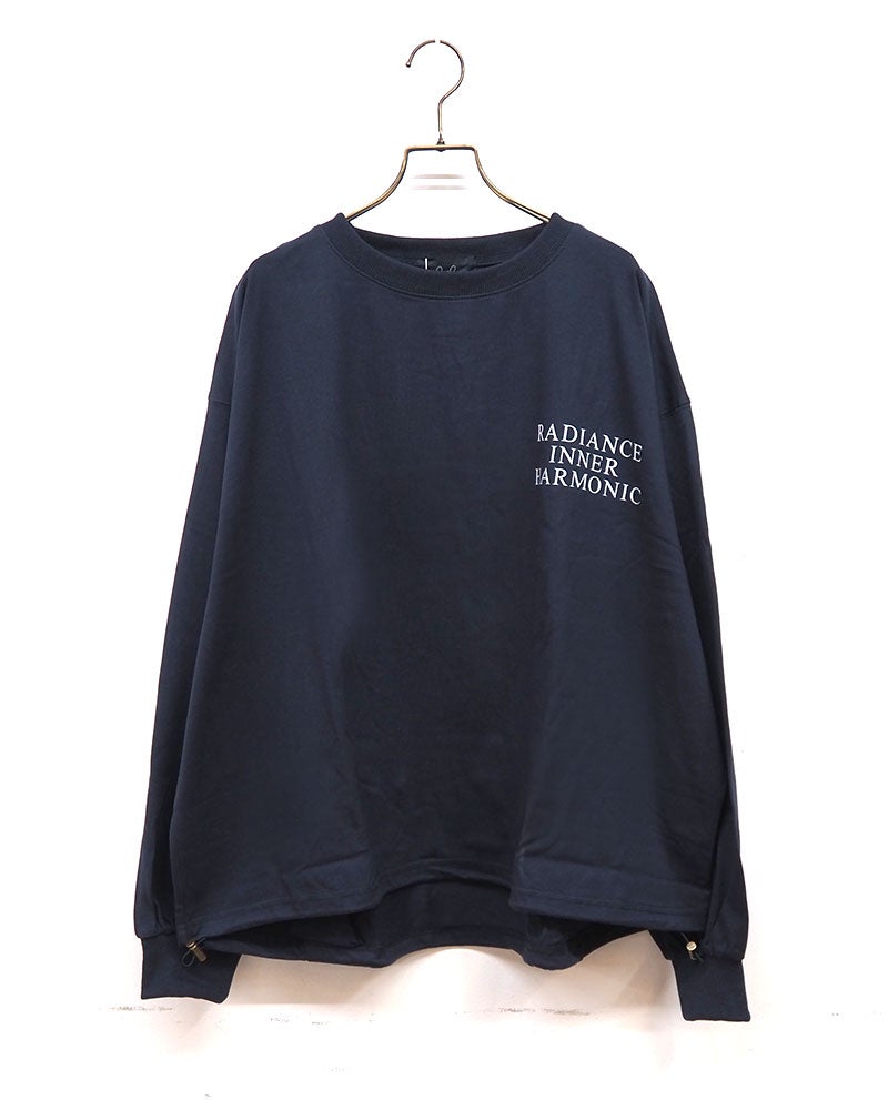 limiless リミレス スポーティプリントロンT 長袖Tシャツカットソー 左胸シンプルワンポイント英字プリント バックメッセージロゴプリントデザイン 裾ドローコードドロスト仕様 袖口リブ 前後差ラウンドヘム