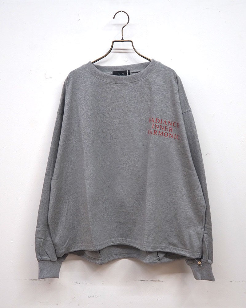limiless リミレス スポーティプリントロンT 長袖Tシャツカットソー 左胸シンプルワンポイント英字プリント バックメッセージロゴプリントデザイン 裾ドローコードドロスト仕様 袖口リブ 前後差ラウンドヘム