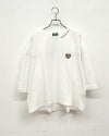 8Laboratory エイトラボラトリー 天竺アウトステッチ6分袖T カットソー6分袖Tシャツ 左胸ハート型ワンポイントロゴ刺繍 首元背中袖配色ハンドステッチ風デザイン 前後差ラウンドヘム ドロップショルダーワイドビッグシルエット フリーサイズ 全2カラー ストリートカジュアル アメカジナチュラルスタイル夏コーデ