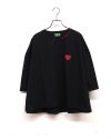 8Laboratory エイトラボラトリー 天竺アウトステッチ6分袖T カットソー6分袖Tシャツ 左胸ハート型ワンポイントロゴ刺繍 首元背中袖配色ハンドステッチ風デザイン 前後差ラウンドヘム ドロップショルダーワイドビッグシルエット フリーサイズ 全2カラー ストリートカジュアル アメカジナチュラルスタイル夏コーデ