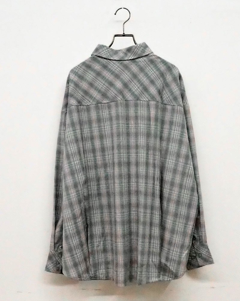 limiless リミレス 長袖シアーチェックシャツ 長袖柄シャツライトアウター 前立て背中ヨーク袖口バイアスチェック柄切り替えデザイン 透け感シアー生地 ドロップショルダーワイドビッグシルエット フリーサイズ
