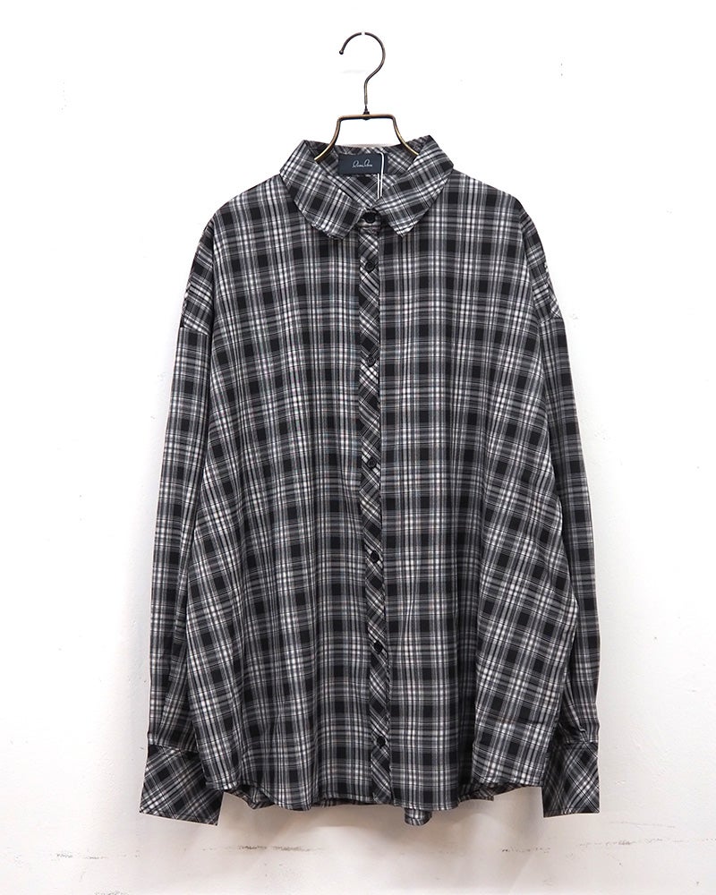 limiless リミレス 長袖シアーチェックシャツ 長袖柄シャツライトアウター 前立て背中ヨーク袖口バイアスチェック柄切り替えデザイン 透け感シアー生地 ドロップショルダーワイドビッグシルエット フリーサイズ