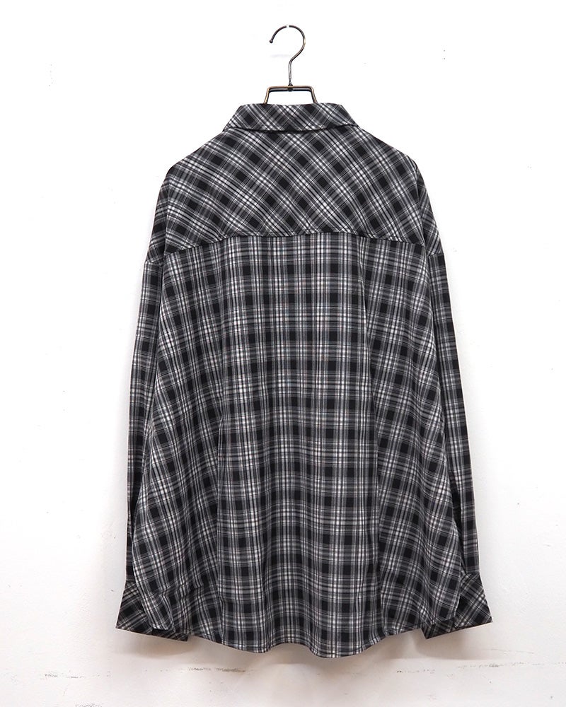 limiless リミレス 長袖シアーチェックシャツ 長袖柄シャツライトアウター 前立て背中ヨーク袖口バイアスチェック柄切り替えデザイン 透け感シアー生地 ドロップショルダーワイドビッグシルエット フリーサイズ