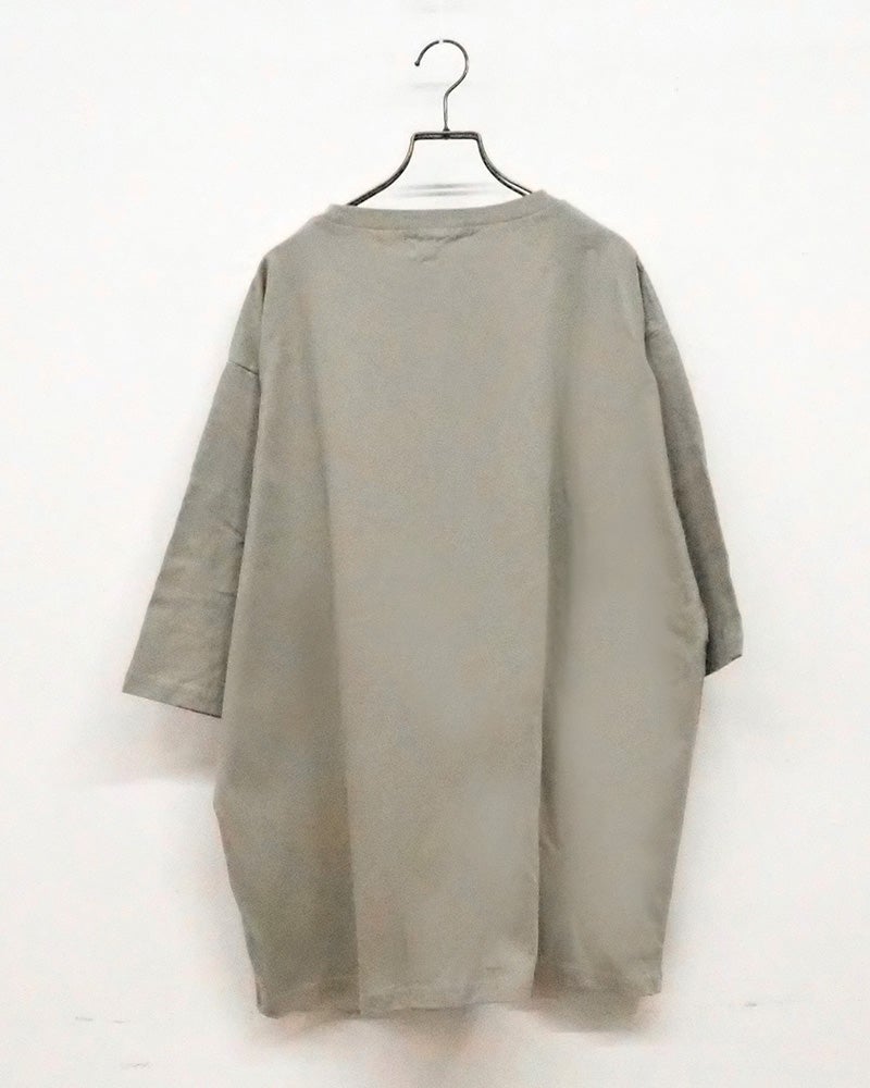 limiless リミレス ブラストパウダー加工プリント6分袖Tシャツ カットソー半端袖 フロント ロゴプリント ブラストパウダーフェード加工ヴィンテージ風生地 ドロップショルダーワイドビッグシルエット フリーサイズ
