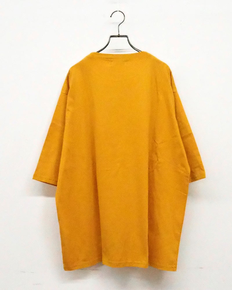 limiless リミレス ブラストパウダー加工プリント6分袖Tシャツ カットソー半端袖 フロント ロゴプリント ブラストパウダーフェード加工ヴィンテージ風生地 ドロップショルダーワイドビッグシルエット フリーサイズ