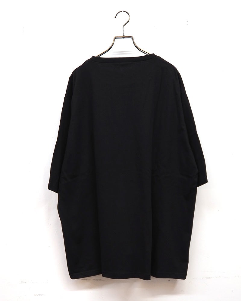 limiless リミレス ブラストパウダー加工プリント6分袖Tシャツ カットソー半端袖 フロント ロゴプリント ブラストパウダーフェード加工ヴィンテージ風生地 ドロップショルダーワイドビッグシルエット フリーサイズ