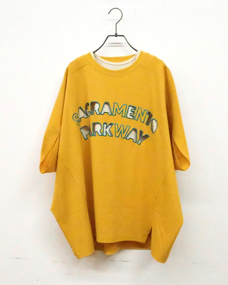 limiless リミレス 刺繍Tシャツアンサンブル 2点セット 半袖カットソー ロゴくり抜きカットワーク刺繍 配色レイヤード 首元裾のぞかせ インナーセット ドルマンスリーブ ゆったり ビッグシルエット フリーサイズ アメカジ ストリート カジュアル夏コーデ