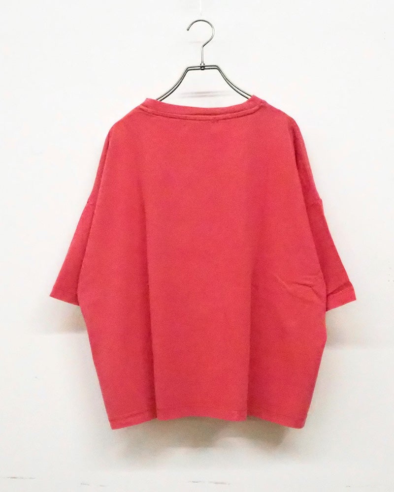 limiless リミレス moiピグメント裾スリットプルオーバー 半袖Tシャツ カットソー moi英字ロゴプリント ピグメント加工 ヴィンテージ風 古着風 フェード感 綿100％ 16番手天竺生地 厚手 袖口スリット ドロップショルダー ゆったり オーバーサイズ フリーサイズ 大人カジュアル 夏コーデ