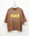 limiless リミレス moiピグメント裾スリットプルオーバー 半袖Tシャツ カットソー moi英字ロゴプリント ピグメント加工 ヴィンテージ風 古着風 フェード感 綿100％ 16番手天竺生地 厚手 袖口スリット ドロップショルダー ゆったり オーバーサイズ フリーサイズ 大人カジュアル 夏コーデ